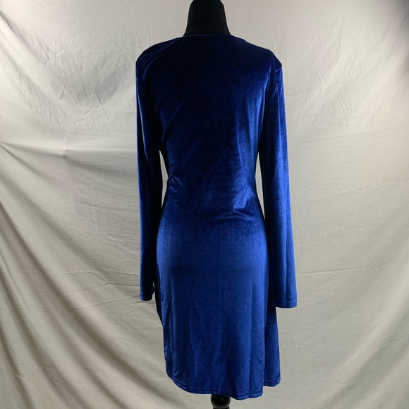 Royal Blue Ruched Front Velvet Dress - Picture 7 of 11